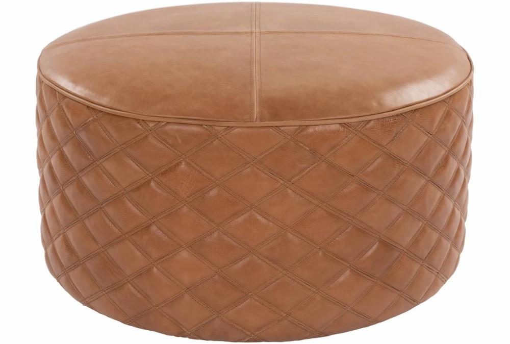 Poufs | 28 Diameter Round Camel Leather Quilted Pouf Ottoman Decor Poufs