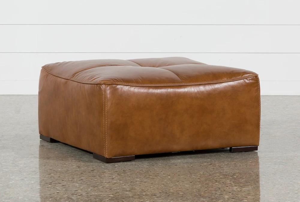 Poufs | Burton Honey Brown Leather Cocktail Square Ottoman Decor Poufs