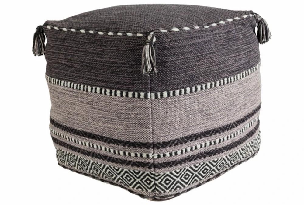 Poufs | Pouf-Black And Grey Tassled Decor Poufs