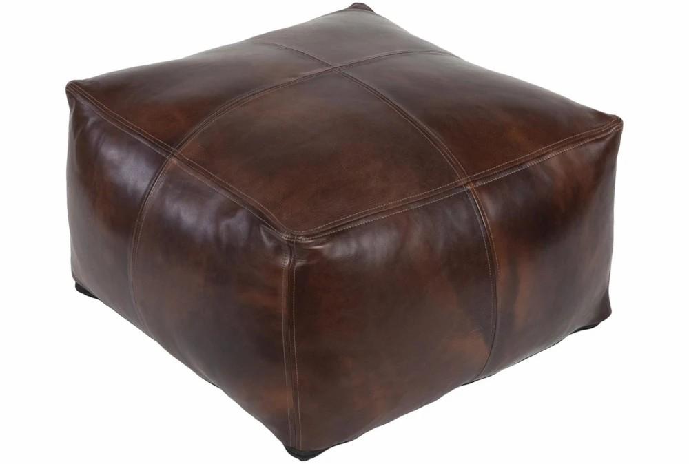 Poufs | Pouf-Brown Leather Patched Decor Poufs