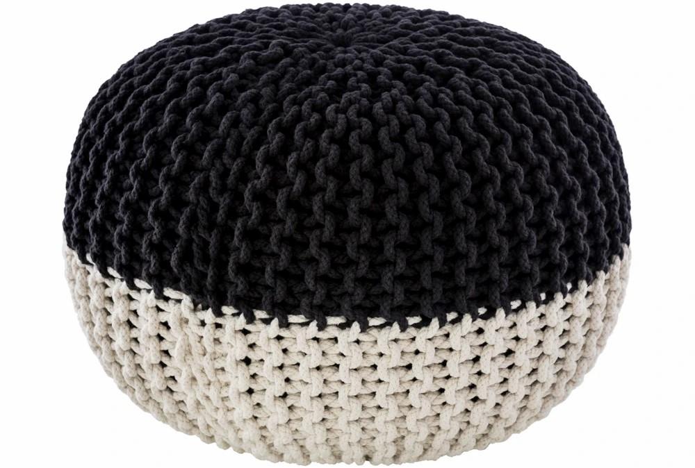 Poufs | Pouf-Cabled Black And White Decor Poufs