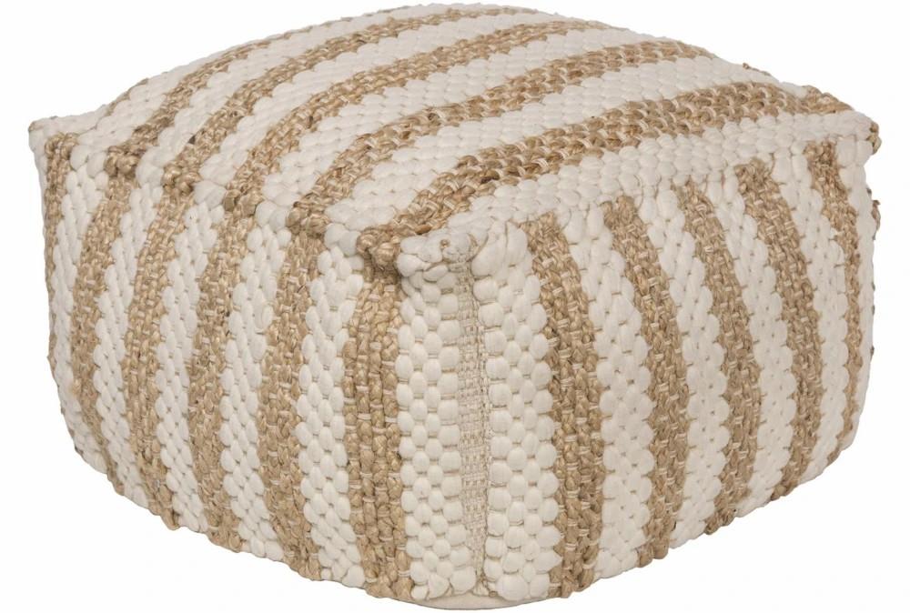 Poufs | Pouf-Khaki Jute And Chenille Stripes Decor Poufs