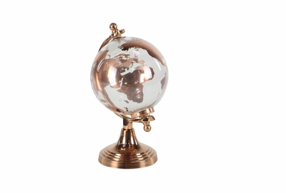 Sculptures + Figurines | 11 Inch Copper Aluminum Globe With Glass Globe Decor Sculptures + Figurines