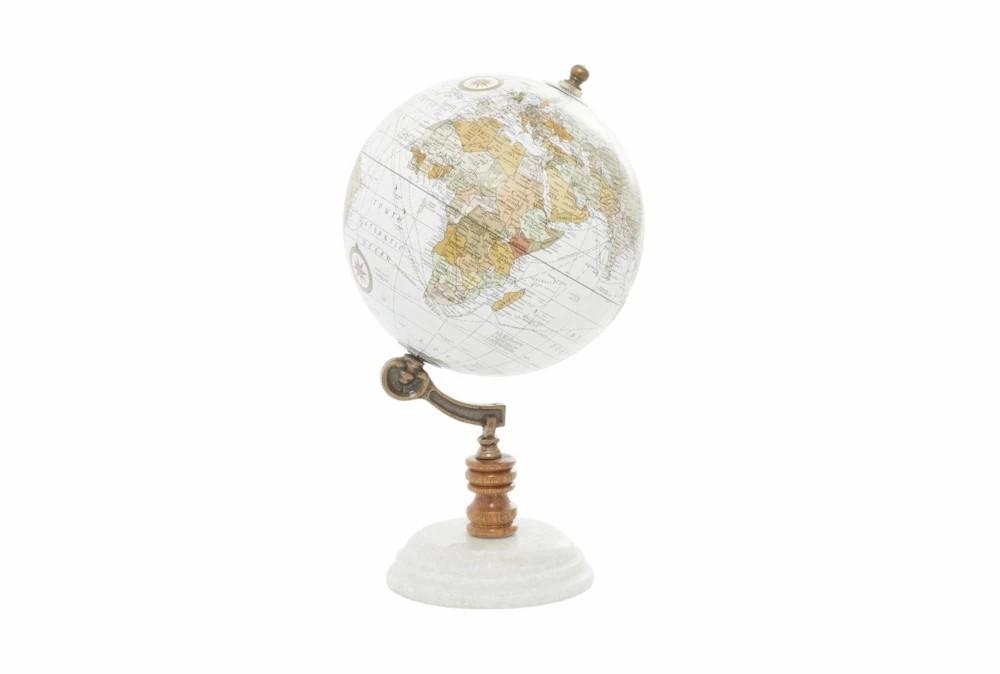 Sculptures + Figurines | 11 Inch White Marble Globe With Marble Base Decor Sculptures + Figurines