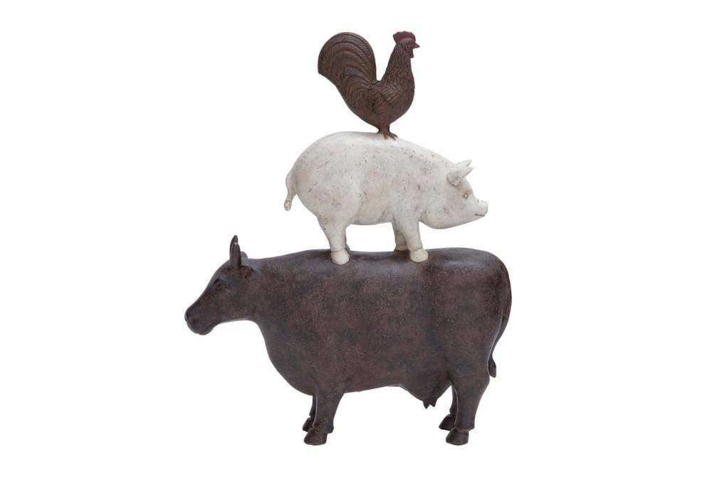 Sculptures + Figurines | 14 Inch Brown Polystone Stacked Farm Animals Sculpture Decor Sculptures + Figurines