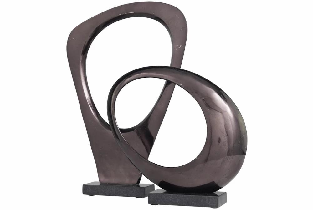 Sculptures + Figurines | 20″ + 13″ Dark Gray Gunmetal + Black Marble Base Oviod Geometric Sculptures Set Of 2 Decor Sculptures + Figurines