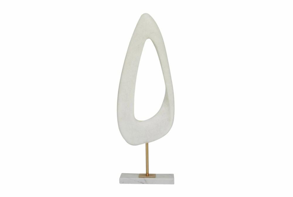 Sculptures + Figurines | 20 Inch White + Gold Modern Raindrop Sculpture On Stand Decor Sculptures + Figurines