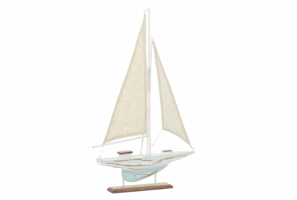 Sculptures + Figurines | 22 Inch Brown Wood Coastal Sail Boat Sculpture Decor Sculptures + Figurines