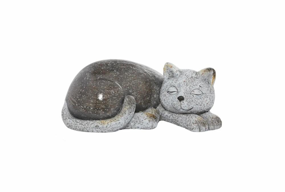 Sculptures + Figurines | 7 Inch Grey Polystone Cat Garden Sculpture Decor Sculptures + Figurines