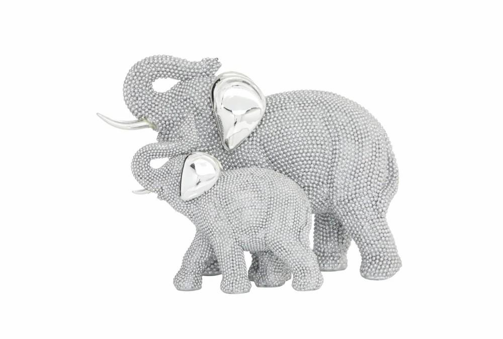 Sculptures + Figurines | 7 Inch Silver Polystone Glam Elephant Sculpture Decor Sculptures + Figurines