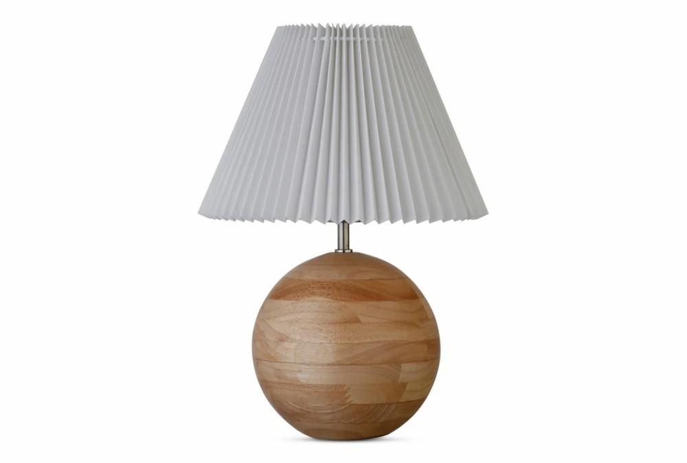 Table Lamps | 16″ Natural Wood Sphere And White Pleated Shade Table Lamp Decor Table Lamps