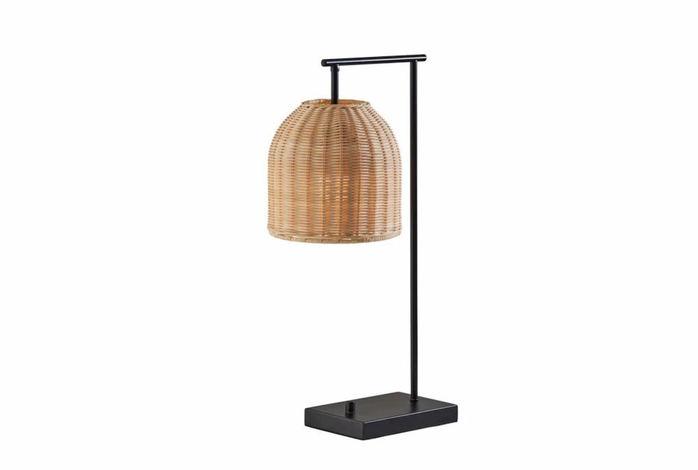 Table Lamps | 23 Inch Dark Bronze + Natural Rattan Dome Shade Desk Task Lamp Decor Table Lamps