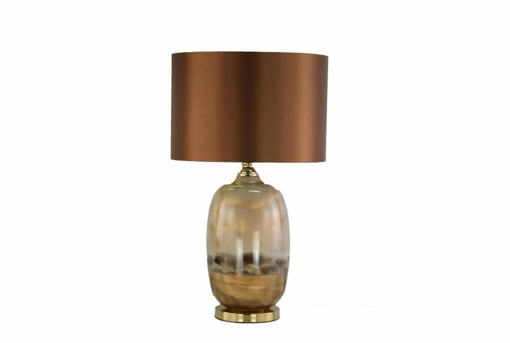 Table Lamps | 25″ Brown Beige Layered Glass Bulb Cylinder Table Lamp With Copper Grown Shade Decor Table Lamps