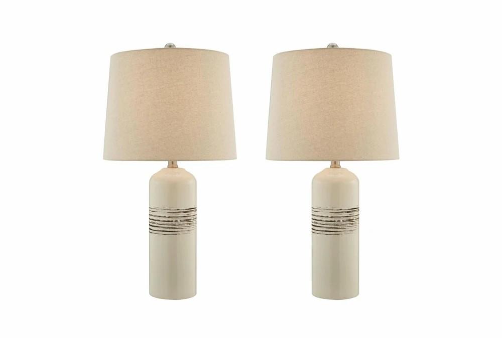 Table Lamps | 25 Inch White Cream Textured Band Ceramic Table Lamps 2 Piece Set Decor Table Lamps