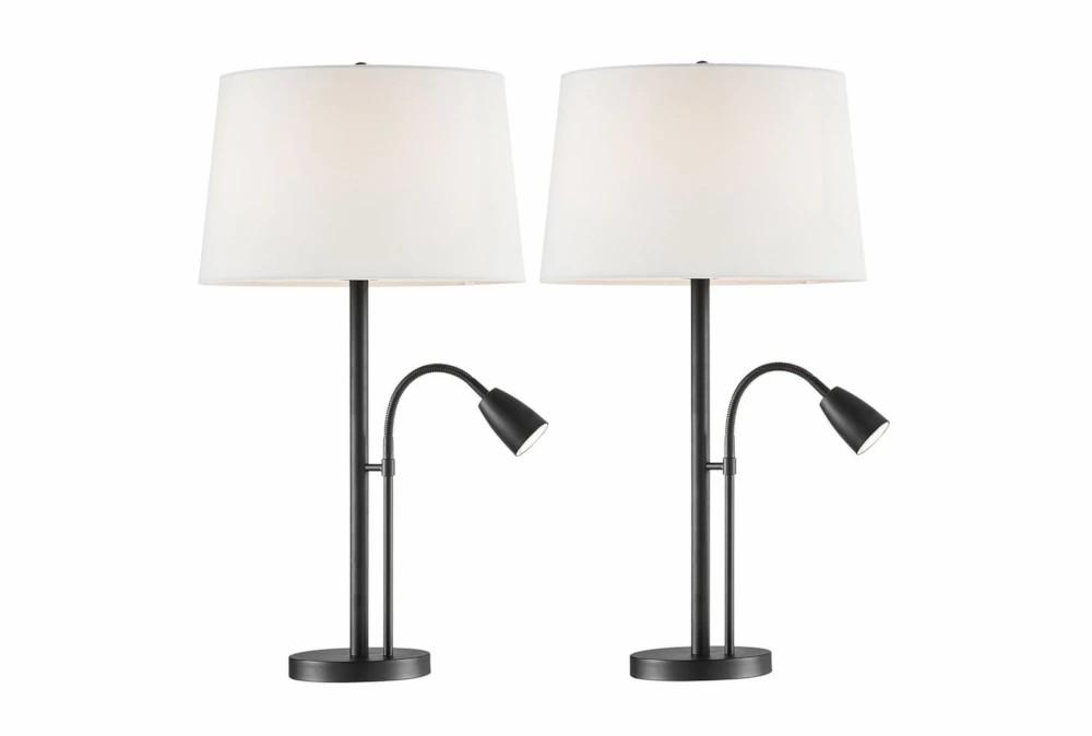 Table Lamps | 27 Inch Black Metal Table Lamp With Gooseneck Task Reading Lamp + 3 Way Switch 2 Piece Set Decor Table Lamps