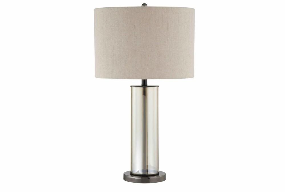 Table Lamps | 28 Inch Brown Cognac Smoke Glass Cylinder + Bronze Table Lamp Decor Table Lamps