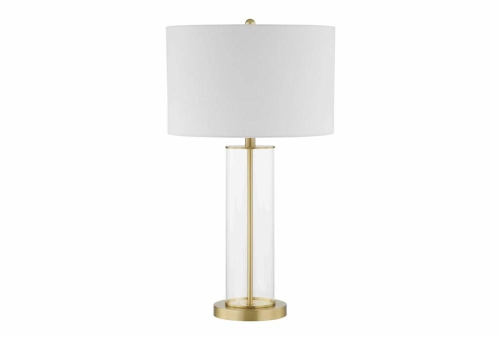 Table Lamps | 28 Inch Clear Glass Cylinder + Brushed Brass Table Lamp Decor Table Lamps