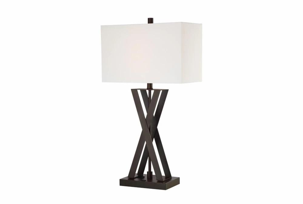 Table Lamps | 30 Inch Dark Bronze/Linen Fabric Table Lamp With Usb & Outlet Decor Table Lamps