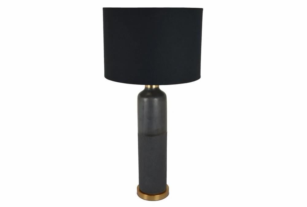 Table Lamps | 32″ Matte Black + Antique Brass Ceramic Cylinder Table Lamp With Black Shade Decor Table Lamps