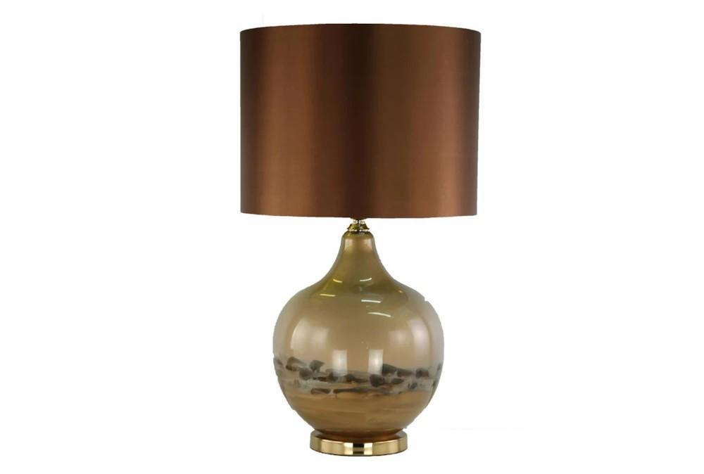 Table Lamps | 33″ Brown Beige Layered Glass Sphere Bulb Table Lamp With Copper Brown Shade Decor Table Lamps