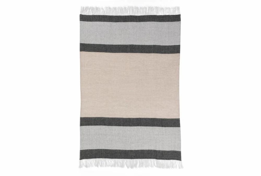 Throw Blankets | 50X70 Gray + Natural Linen Oversized Throw With Fringe Decor Throw Blankets