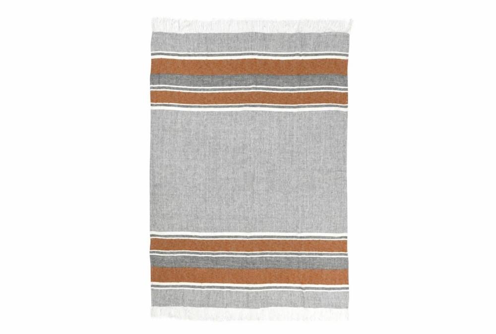 Throw Blankets | 50X70 Gray + Terracotta Linen Oversized Throw With Fringe Decor Throw Blankets