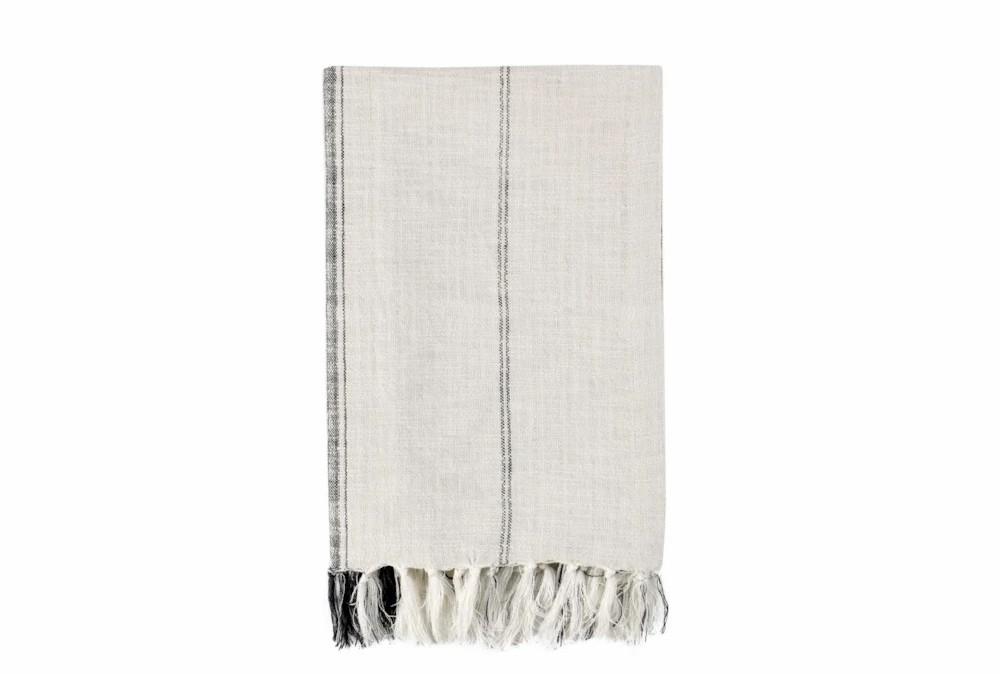 Throw Blankets | 50X70 Ivory + Gray Woven Stripe Oversized Fringed Throw Decor Throw Blankets