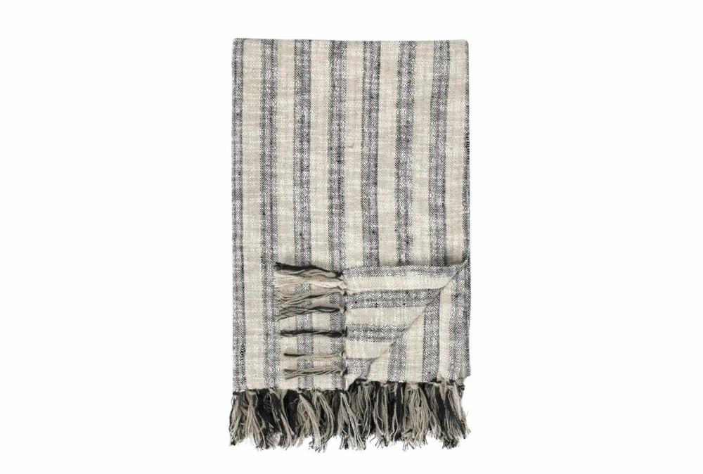 Throw Blankets | 50X70 Natural + Black Woven Stripe Oversized Fringed Throw Decor Throw Blankets