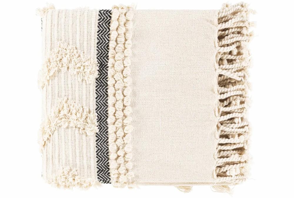 Throw Blankets | Accent Throw-Cream Textured Fringe Decor Throw Blankets