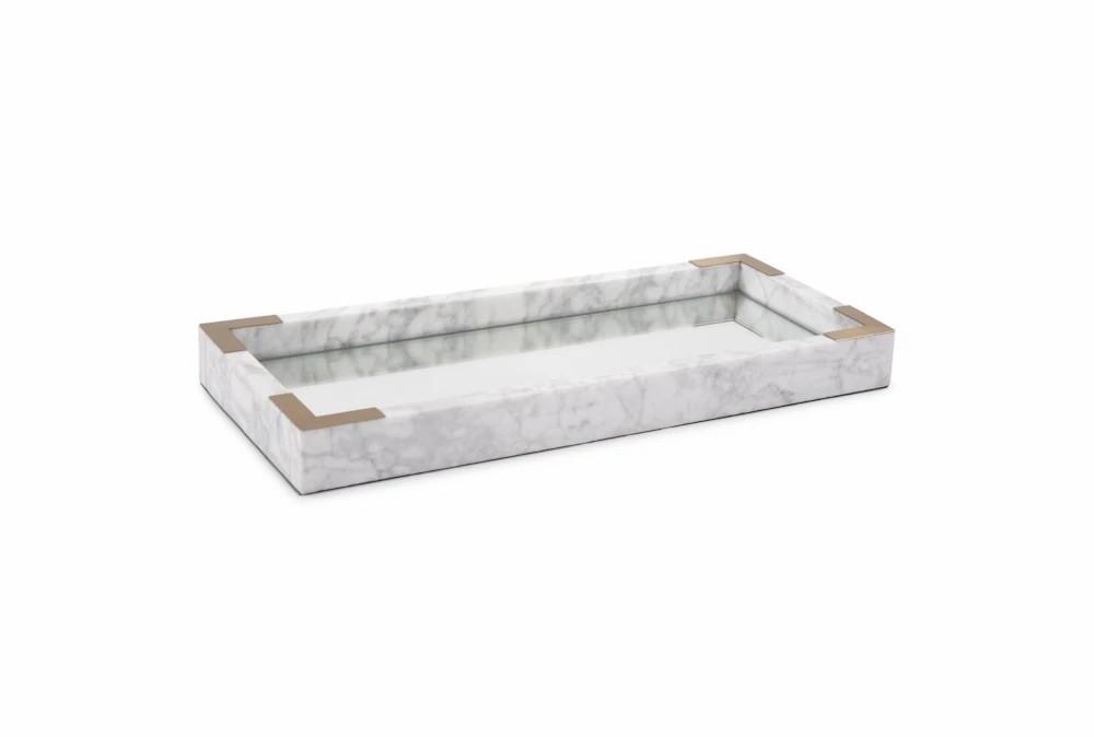 Trays | 16 Inch White Mirrored Marble Tray Decor Trays