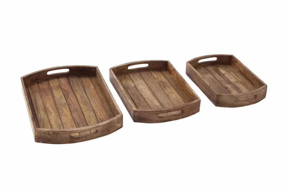 Trays | 2 Inch Light Brown Wood Tray Set Of 3 Decor Trays