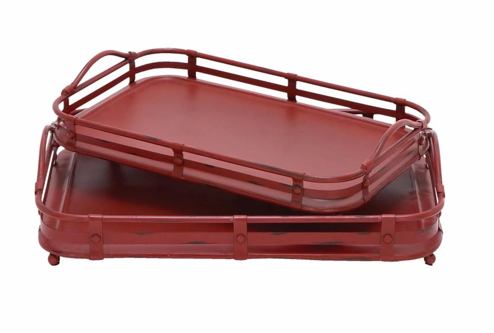 Trays | 2 Piece Set Red Metal Trays Decor Trays