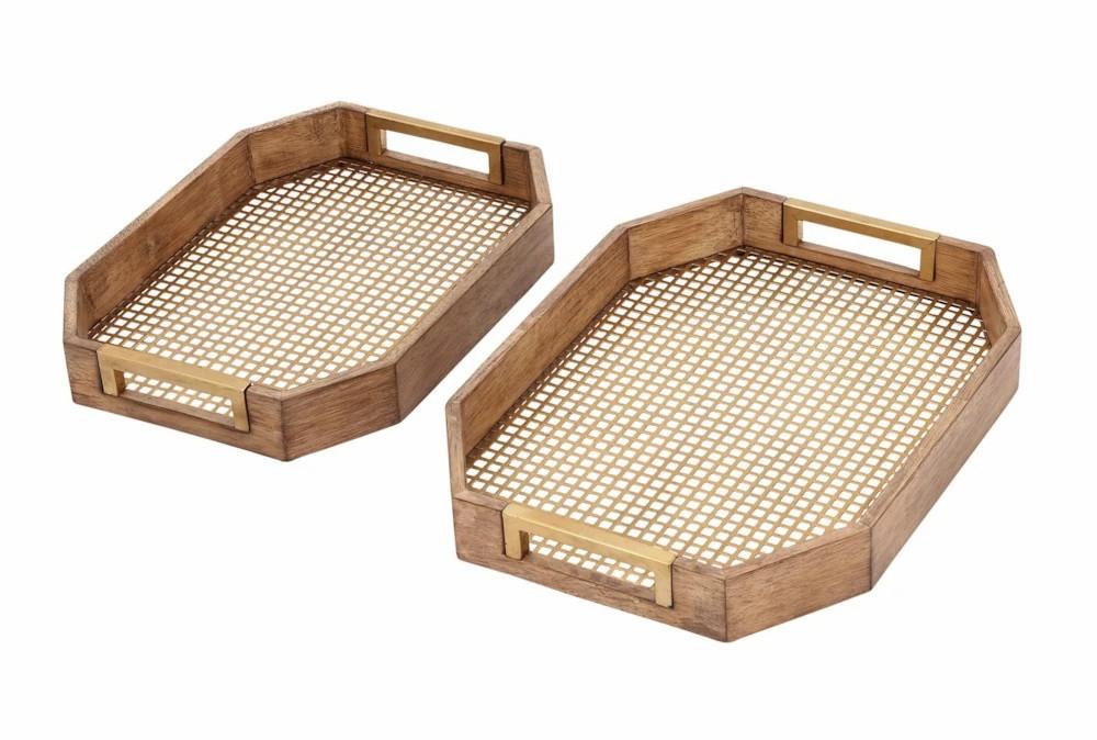 Trays | 2 Piece St Wood And Lattice Tray Decor Trays