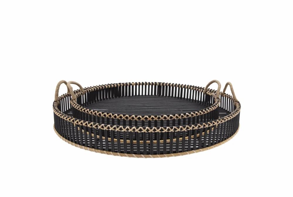 Trays | 24 & 30″ Black Round Rattan Trays Set Of Two Decor Trays