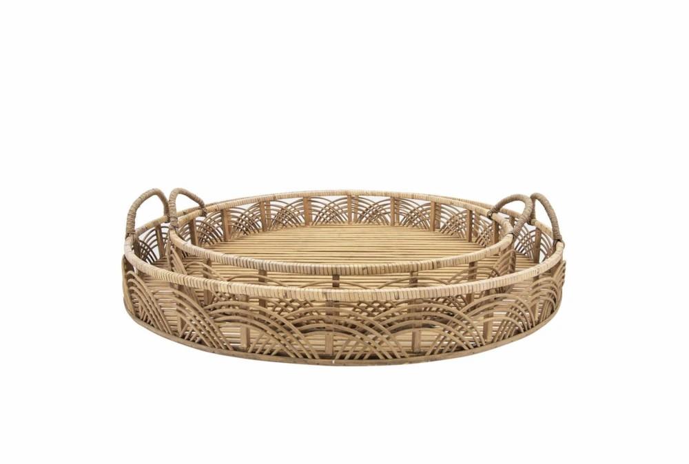 Trays | 24 & 30″ Natural Rattan Round Trays Set Of Two Decor Trays