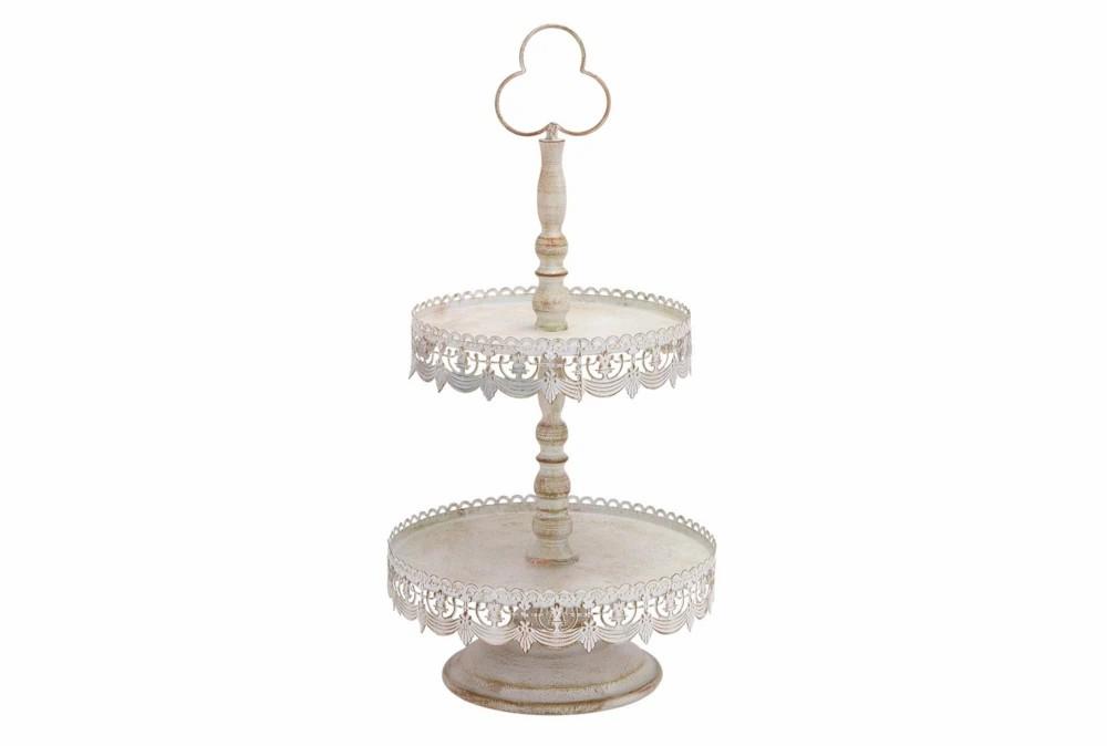 Trays | 24 Inch Antique White 2 Tier Tray Decor Trays