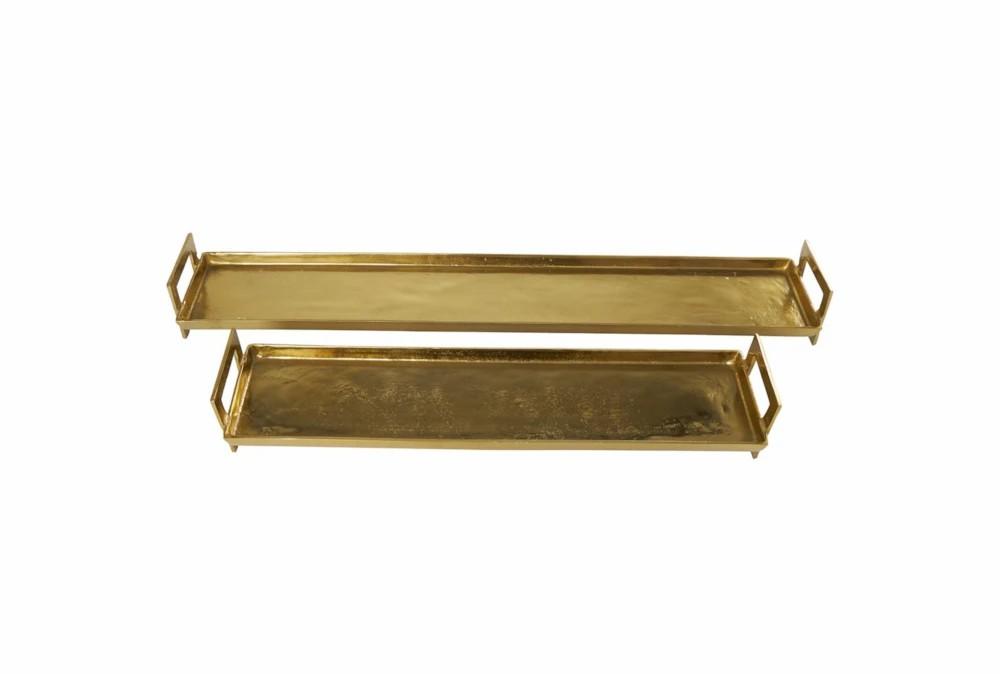 Trays | 36″ + 26″ Gold Metal Nesting Trays Set Of 2 Decor Trays