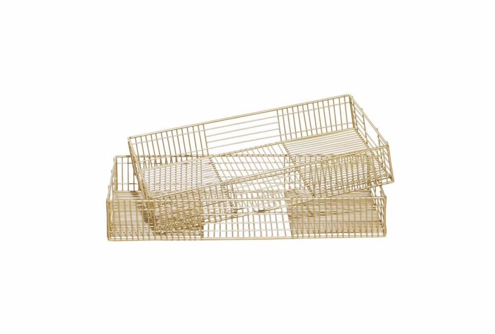 Trays | Gold Metal Wire Trays Set Of 2 Decor Trays