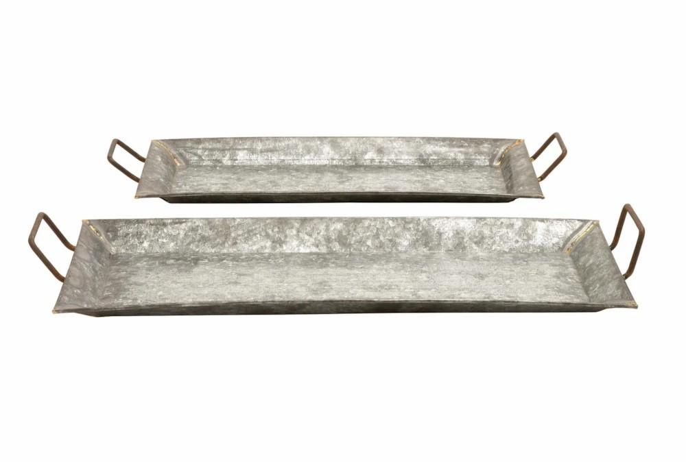 Trays | Grey 3.5 Inch Metal Galvanized Trays Set Of 2 Decor Trays