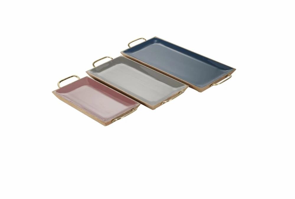 Trays | Matte Multi Color Enamel Tray Set Of 3 Decor Trays