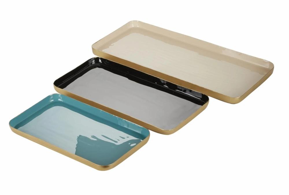 Trays | Multi Color Enamel Tray Set Of 3 Decor Trays