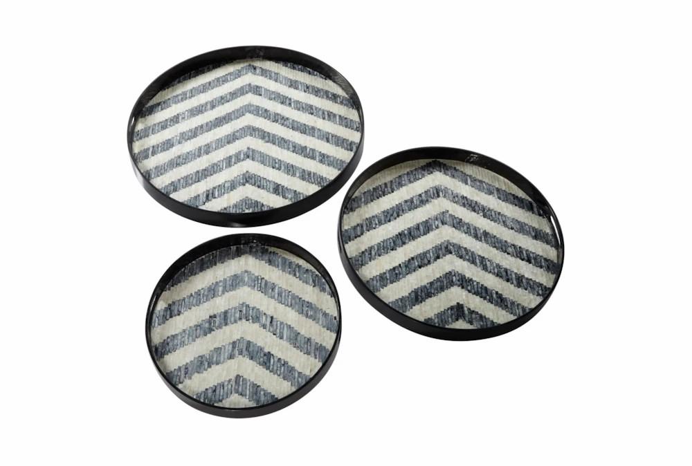 Trays | Set Of 3 Round Chevron Print Pearl And Gray Capiz Shell Trays Decor Trays