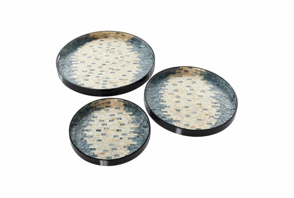 Trays | Set Of 3 Round Pearl And Blue Capiz Shell Trays Decor Trays