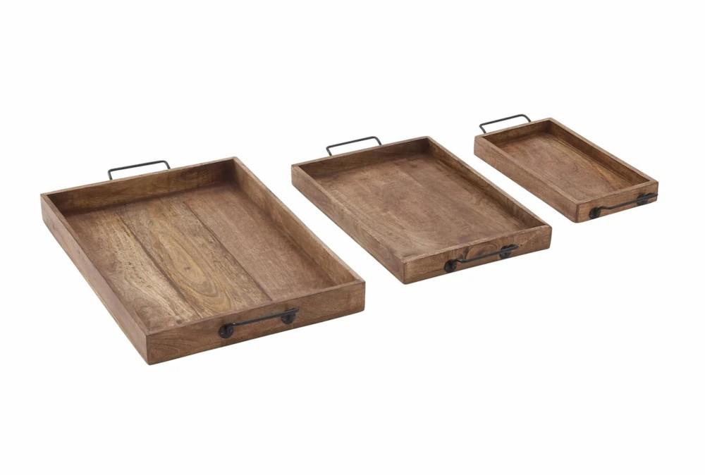 Trays | Set Of 3 Wood And Metal Trays Decor Trays