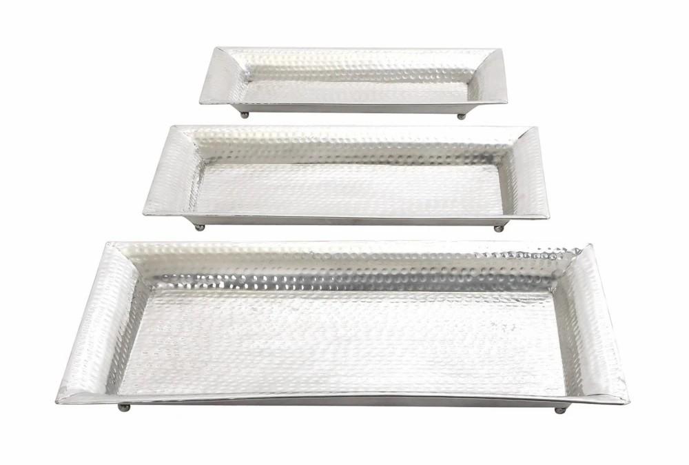 Trays | Silver 2 Inch Aluminum. Tray Set Of 3 Decor Trays