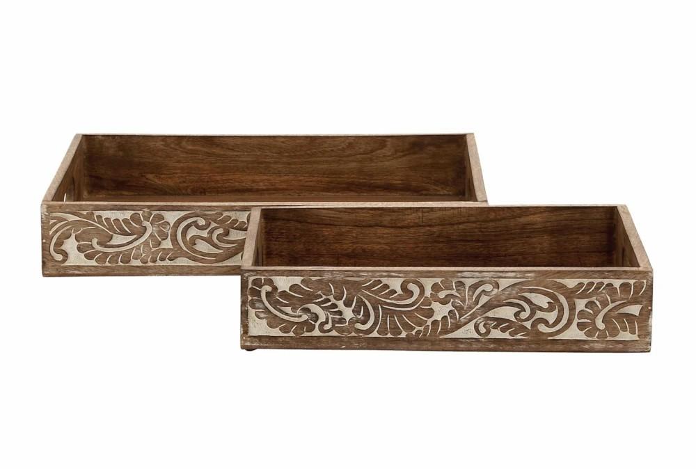 Trays | Wood Tray Set Of 2 Decor Trays