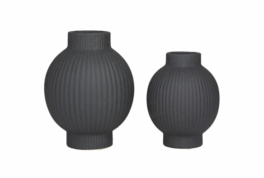 Vases | 11″, 9″ Matte Black Channeled Bulb Vases Set Of 2 Decor Vases