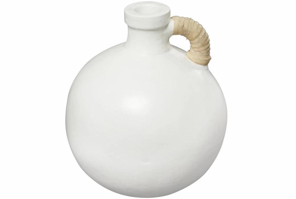 Vases | 11″ White Ceramic Jug Vase With Rattan Wrap Detail Decor Vases