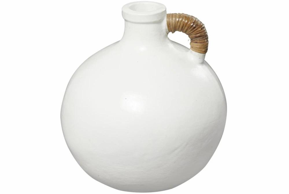 Vases | 13″ White Ceramic Jug Vase With Rattan Wrap Detail Decor Vases