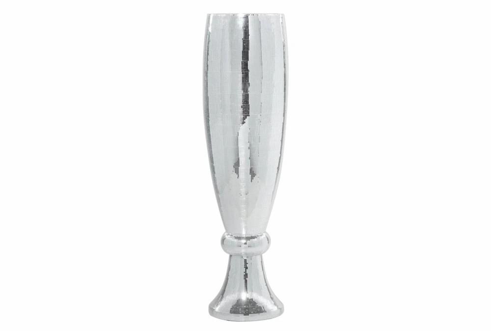 Vases | 13X48 Silver Polystone Glam Vase With Mosaic Mirror Inlay Decor Vases